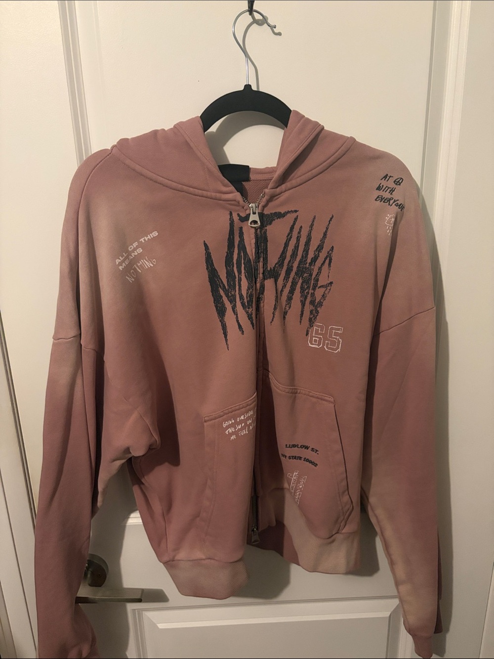 H&M Men's Dusty Rose Zip-Up Hoodie with Graphic Print